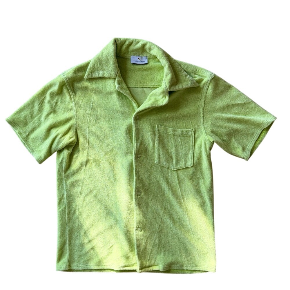 Gil Rodriguez El Chiringuito Terry‎ Cloth Button Up Shirt Lime Green XS Cotton